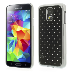 Луксозен твърд предпазен гръб за Samsung Galaxy S5 G900 / S5 Neo G903F черен с камъни